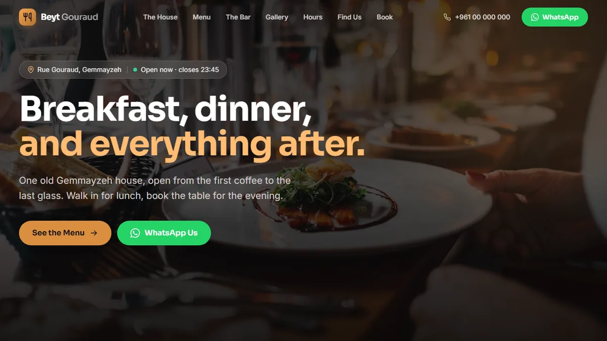 Screenshot of the Restaurant / café site